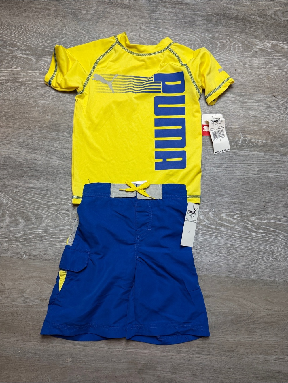 Puma Kids' Yellow & Blue Rash Guard Swim Set NEW Size 5